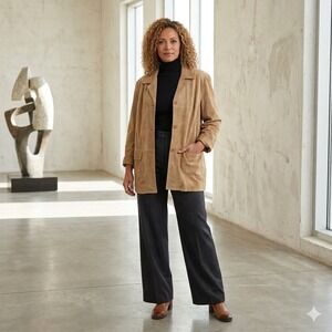 NWT VTG Two Twenty Blair Womens Leather Jacket XL Tan Suede Button Front Blazer